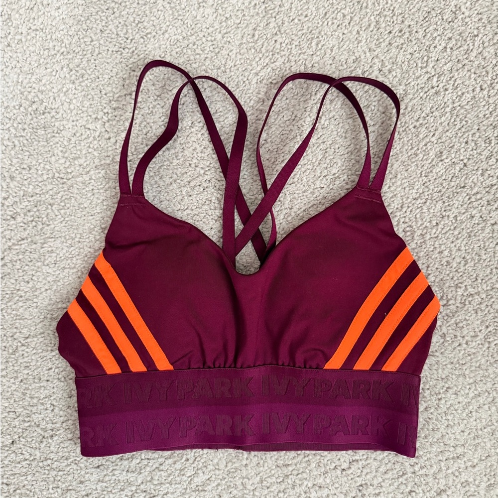 IVY PARK Women's Maroon and Orange Sports Bra
